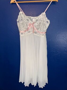 Morgan Taylor White Lace Chemise with Pink Satin Accents